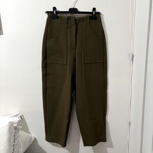 NEW FRANK & OAK BARREL LEG OLIVE GREEN PANTS